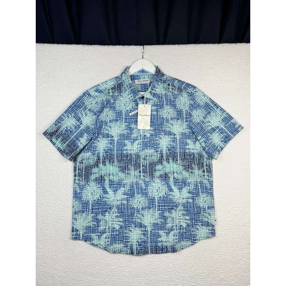 NEW - Tommy Bahama Rosaria Palms Polo Shirt SS Castaway Blue Performance - M